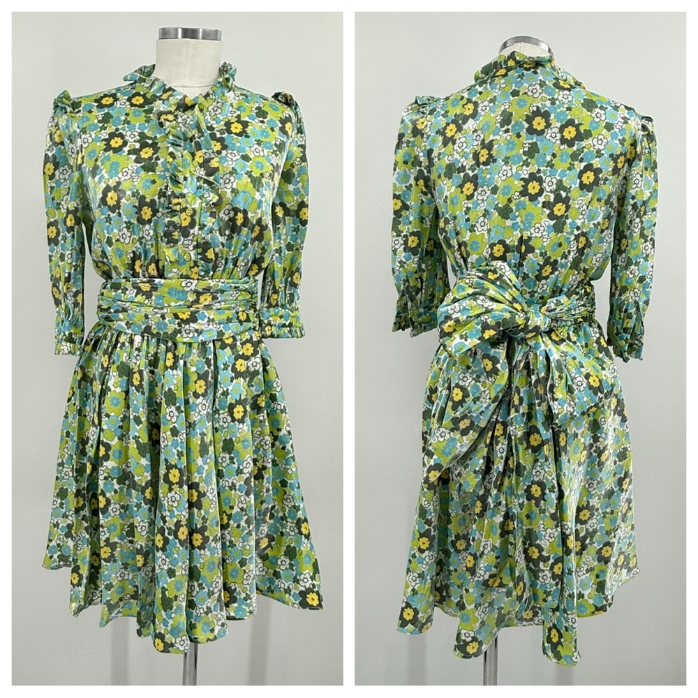 Isola Marras Green Floral Mini Dress Size 40 IT / US 6